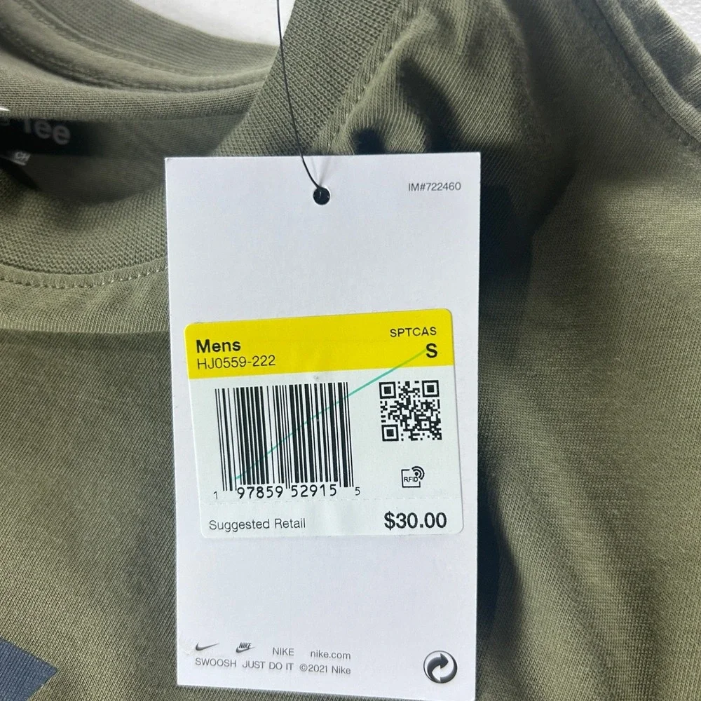 Nike‎ Mens Graphic T-Shirt Olive Green Distressed Swoosh Logo Size Small NWT